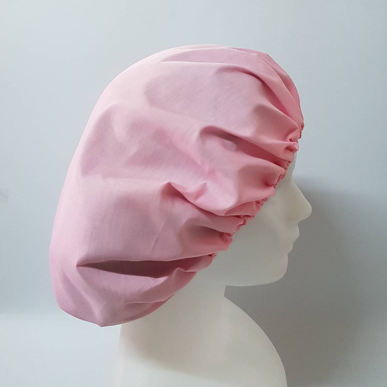 หมวกซาลาเปา ผ้าสาลู สีชมพู จำนวน 10 ใบ หมวกคลุมผมตาข่าย หมวกโรงงาน หมวกตาข่าย หมวกพนักงานฝ่ายผลิต