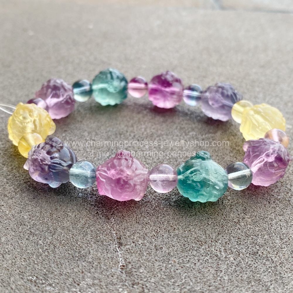 พระพิฆเนศ แกะจากหินฟลูออไรด์ Fluorite สีพลาสเทล Pastel 12 มม