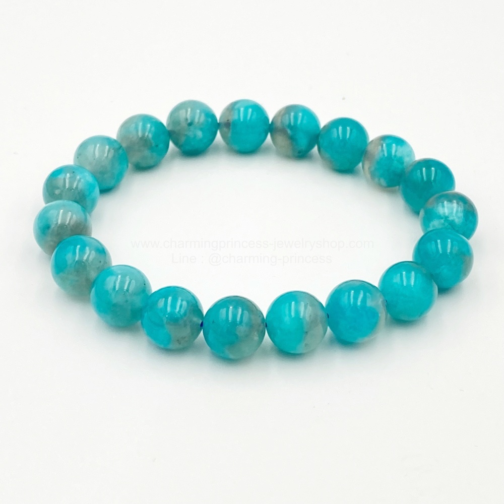 Amazonite in quartz อมาโซไนต์ แอมะซอไนต์ ในเนื้อควอทซ์ ริ้วสวยมาก 10 mm นำพาโอกาศทางด้านการงาน การเงิน