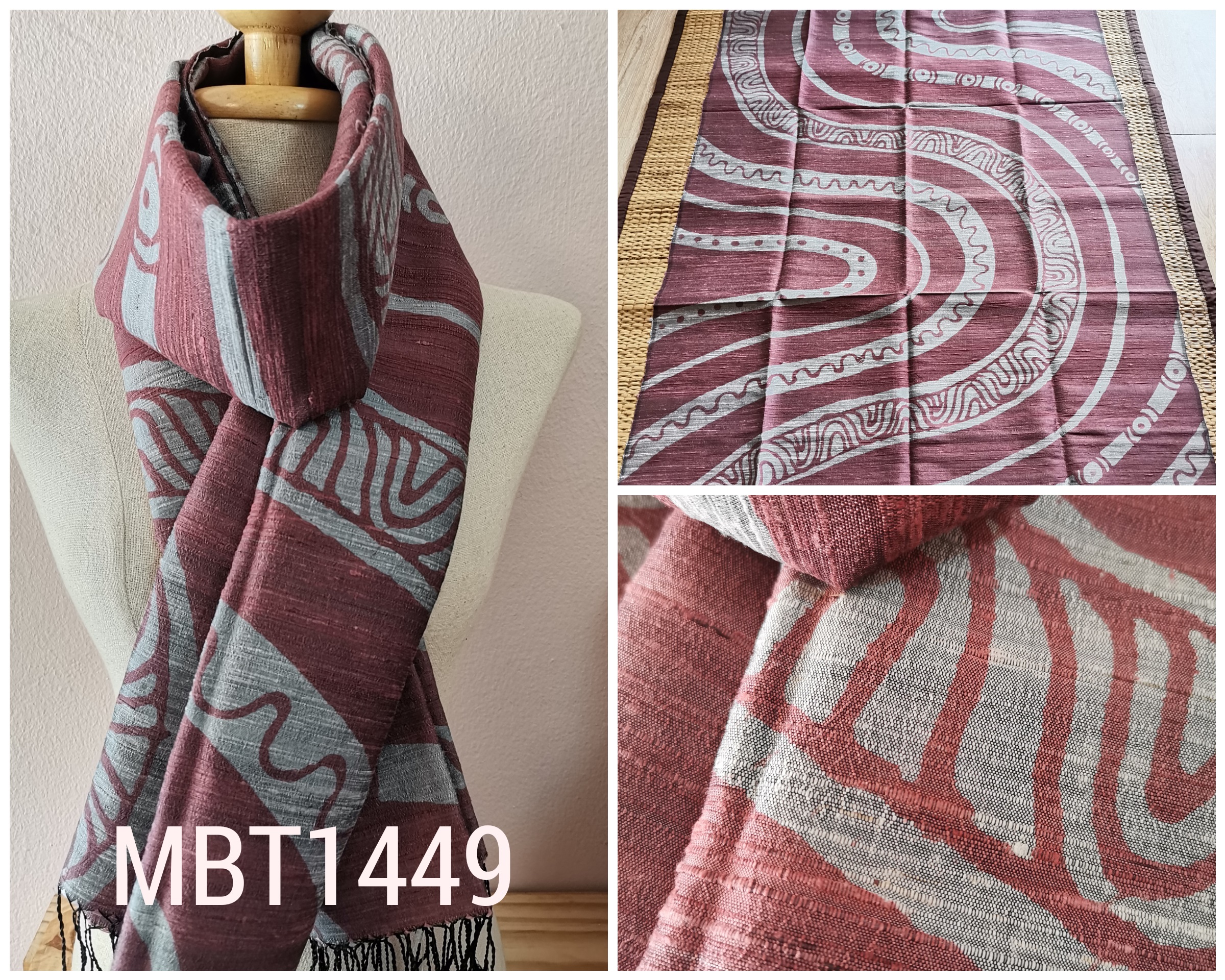 ผ้าพันคอ-คลุมไหล่ไหมแท้ทอมือ ลายบาติก Handmade