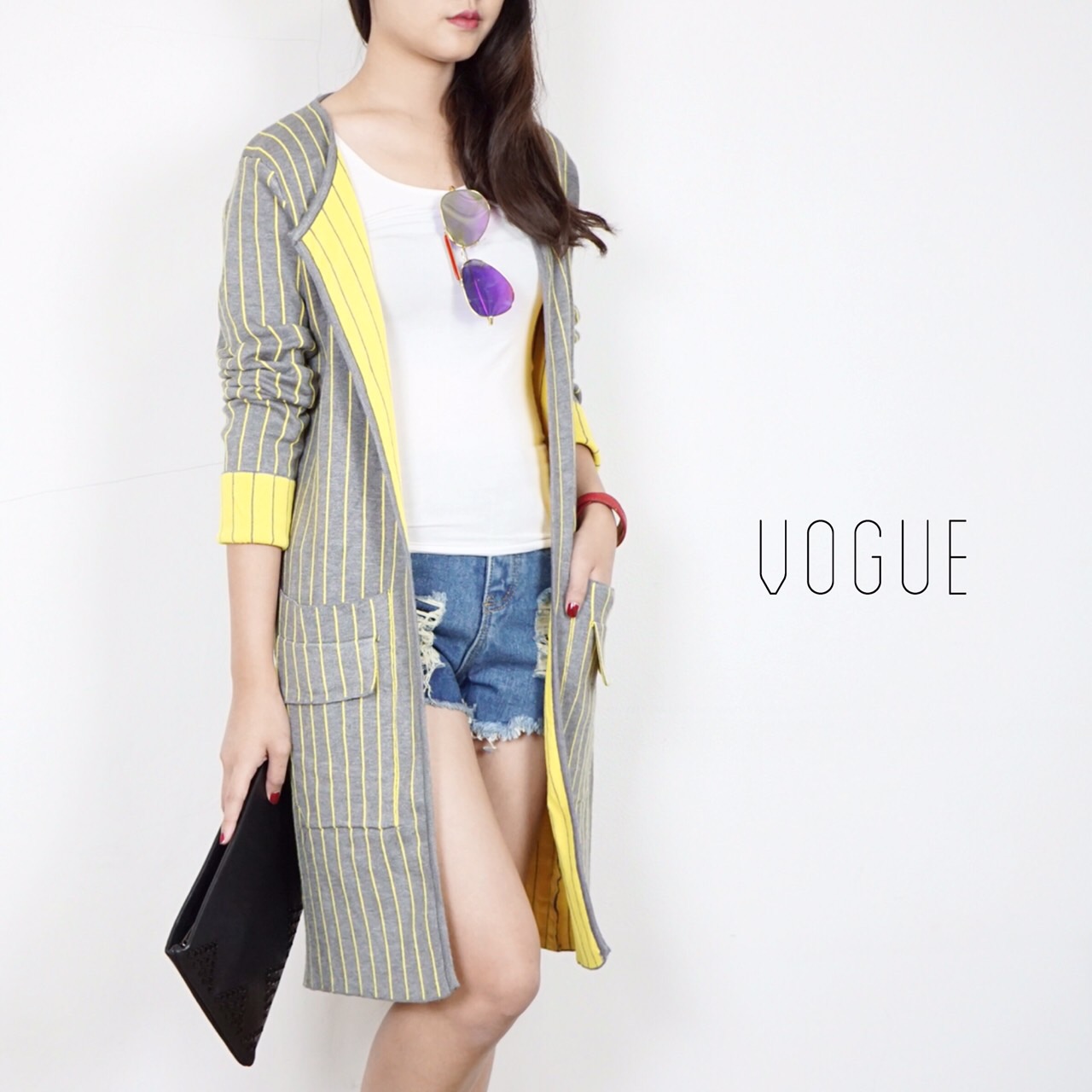 เสื้อคลุมยาว เสื้อคลุมไหมพรมลายทาง