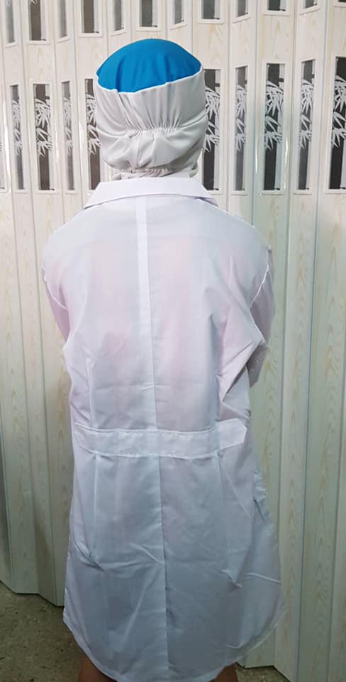 เสื้อกาวน์ยาวแขนจั๊ม ติดเมจิกเทป ไม่มีกระเป๋า เสื้อกาวน์ /ชุดกาวน์ ตัวยาวปลายแขนจั๊ม ติดเมจิกเทป ไม่มีกระเป๋า