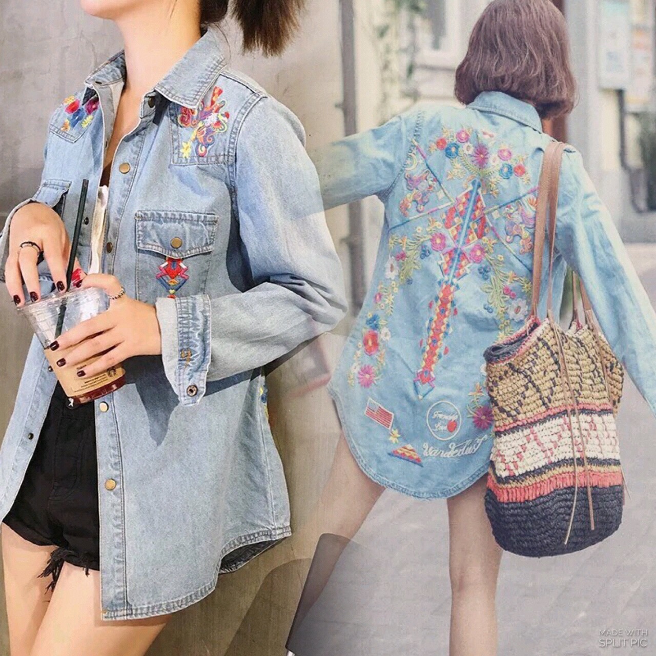 Shirt ยีนส์ boho vintage ผ้านิ่ม ใส่สบาย ปักแน่นๆสีสดใสมาแล้วคะ