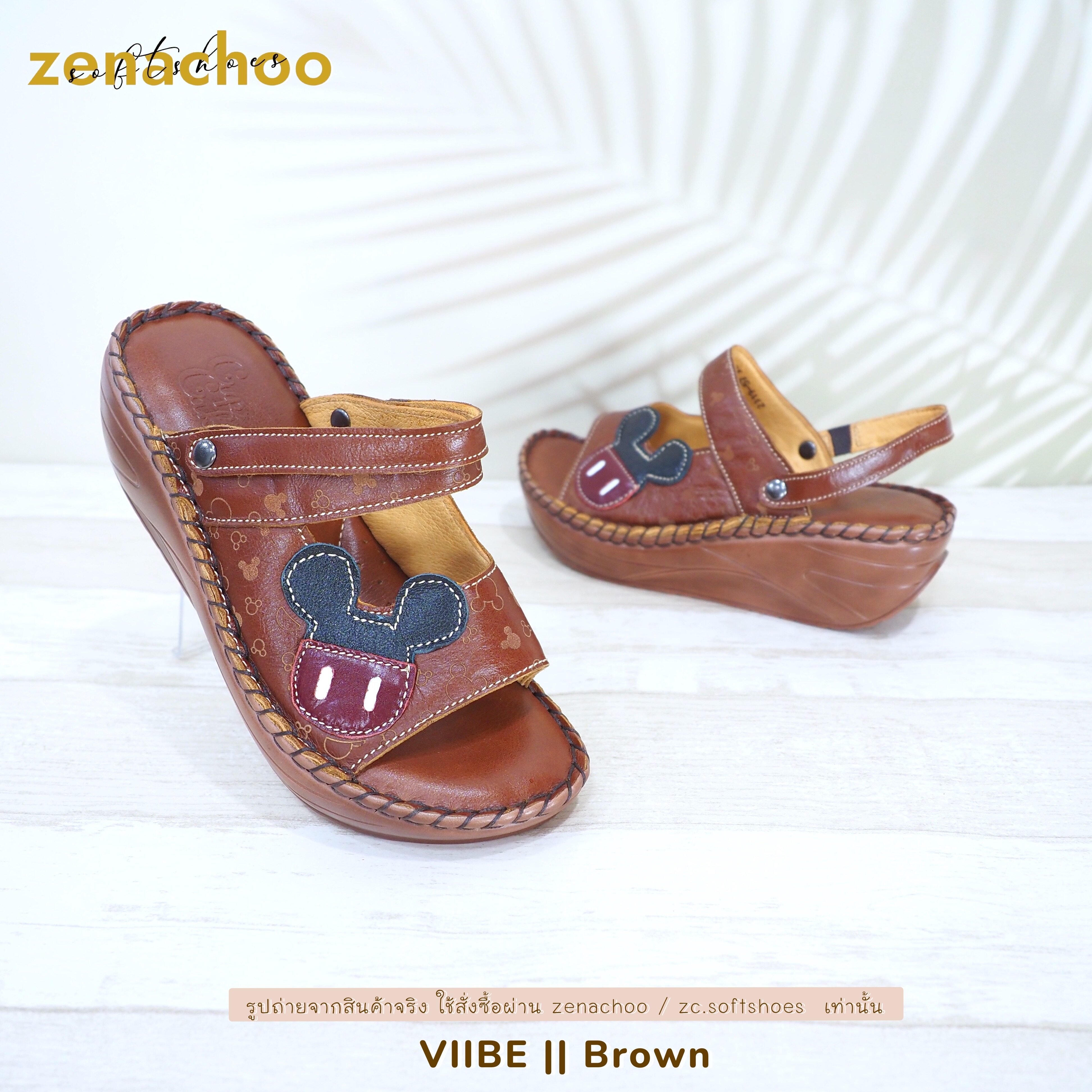 ทรงปกติ เปลี่ยนไซส์ได้ ไม่รับคืน Zenachoo รุ่น Viibe สูง 2 นิ้ว รองเท้าสุขภาพ ปรับสายได้ หนังแท้ 100% นิ่มสบาย ไม่ปวดขา