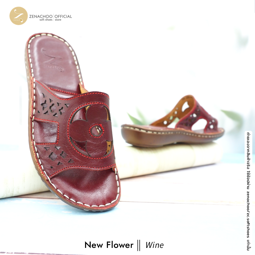 ทรงปกติ เปลี่ยนไซส์ได้-ไม่รับคืน Zenachoo รองเท้าสุขภาพ หนังแท้ทั้งคู่ รุ่น new flower สูง 1 นิ้ว หน้าสวมเดินสบาย รับประกันความนุ่มสบาย