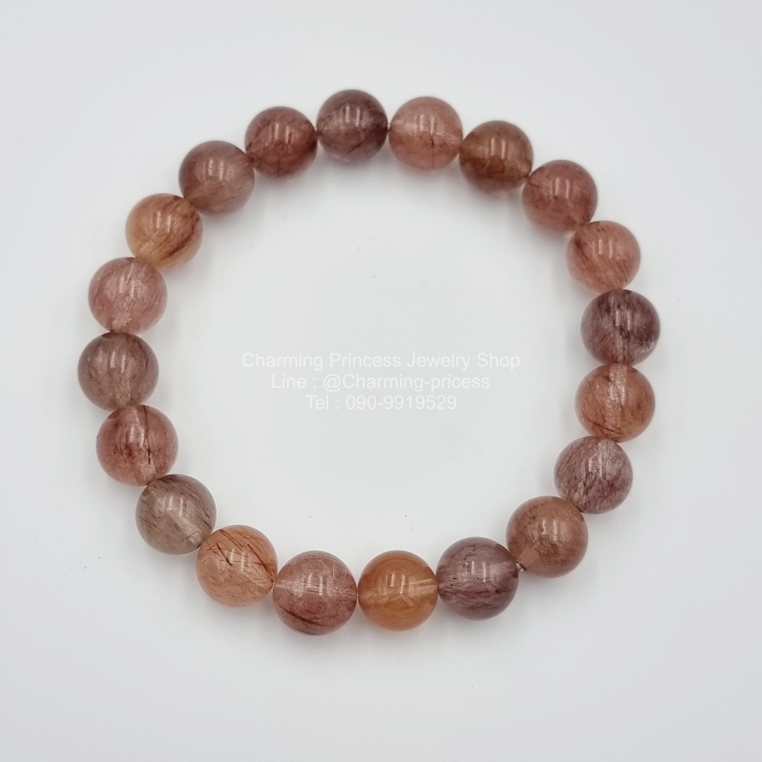 ไหมขนกระต่าย แก้วพิรุณ หรือ ไหมชมพู Rutilated Quartz อัญมณีแห่งความมั่งคั่งร่ำรวย 10 มม