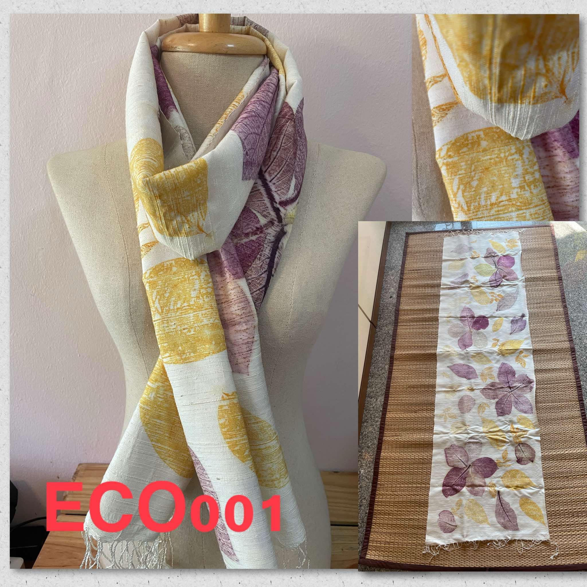 ผ้าพันคอไหมแท้ พิมพ์ลายใบไม้ ออร์แกนิก Eco Print