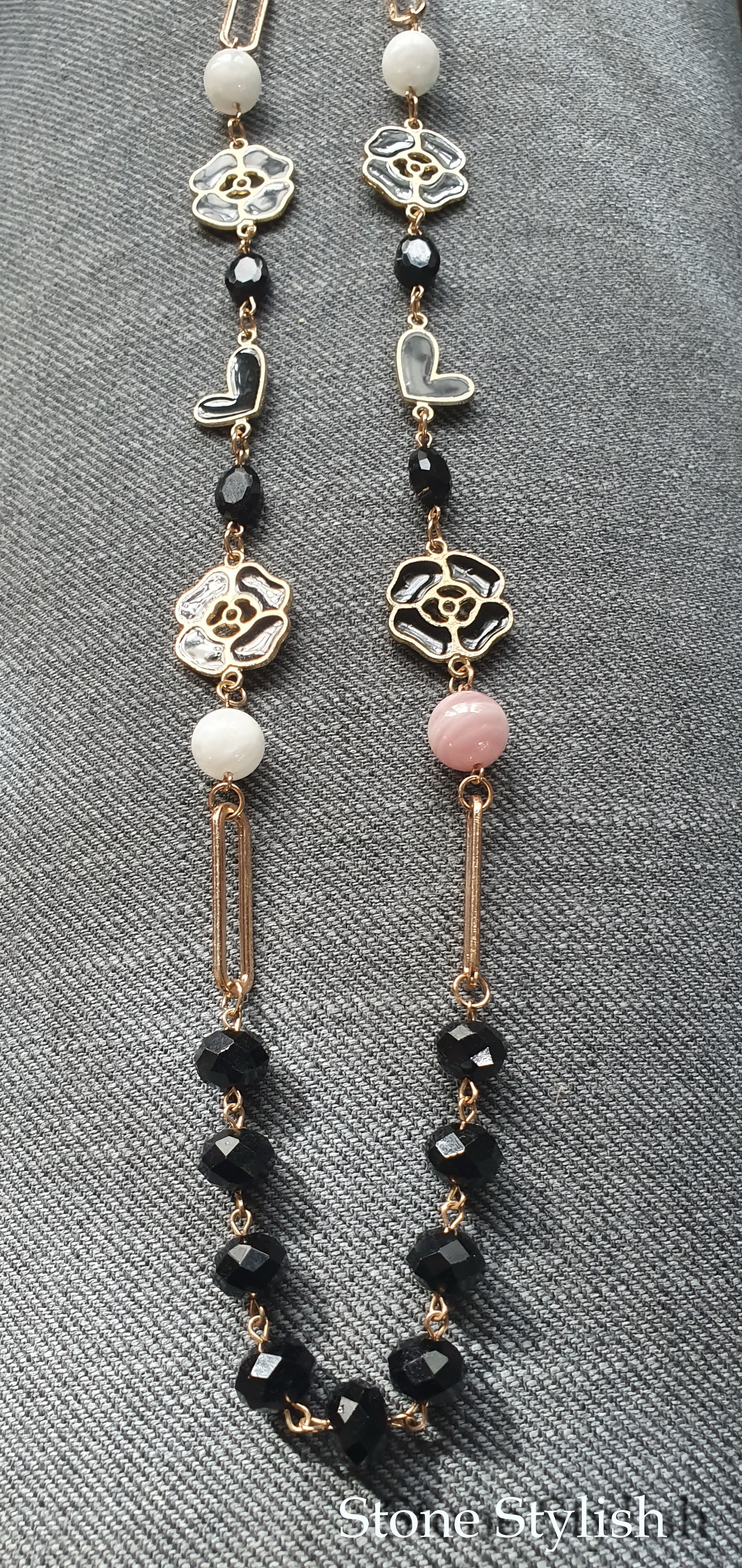 สร้อยคอโรสควอทซ์ + มูนสโตน #Rose Quartz + MoonStone Necklace
