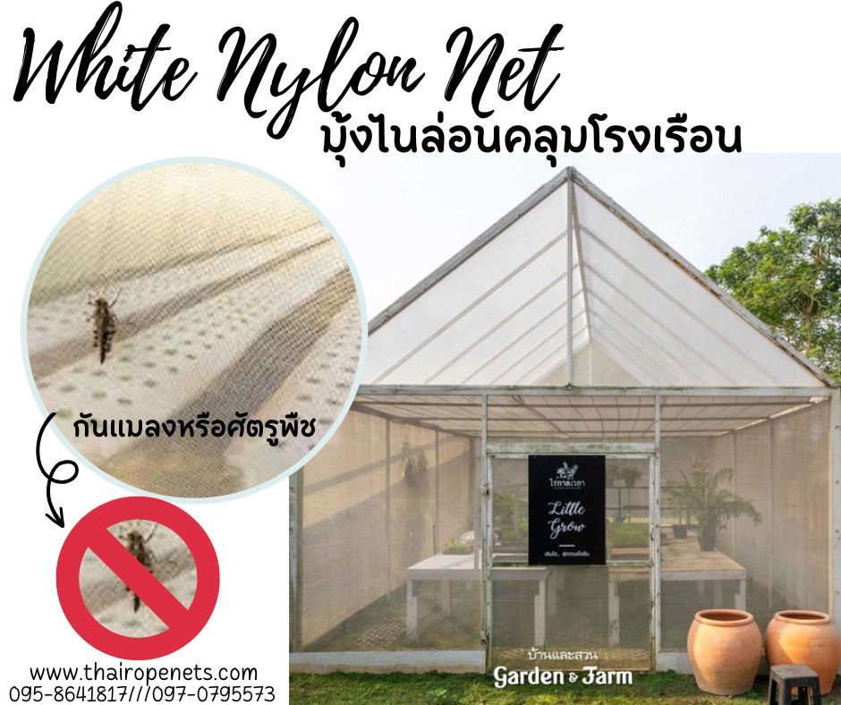 มุ้งไนล่อนขาว (ฺWhite Nylon Net) ตาข่ายไนล่อน มีลักษณะคล้ายมุ้งลวดประตูหน้าต่าง นิยมใช้เป็นมุ้งกันแมลงหรือศัตรูพืช เหมาะแก่การทำเกษตร หรือ กระชังเลี้ยงสัตว์น้ำ