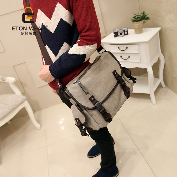 กระเป๋าผ้าสะพายข้างผู้ชาย School bag ใส่คอม 13 นิ้ว แฟขั่นเกาหลี
