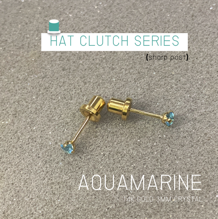ส่งฟรี!(ทองแท้14K) ต่างหูสำหรับผิวแพ้ง่ายแป้นตัน ปลอดภัย 100% 14K Aquamarine (คริสตัลสีฟ้า)_HCK303