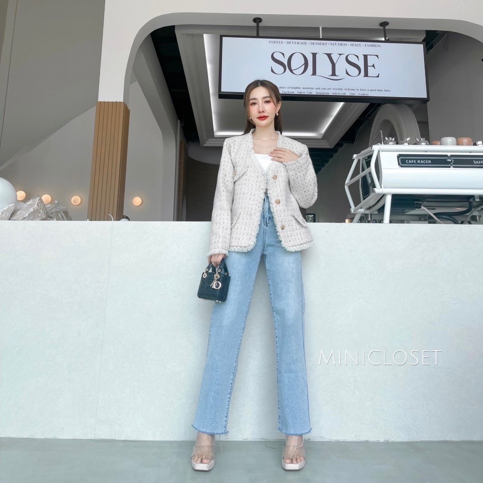 เสื้อทวีตสไตล์ชาแนลสีครีม เกรดPremium