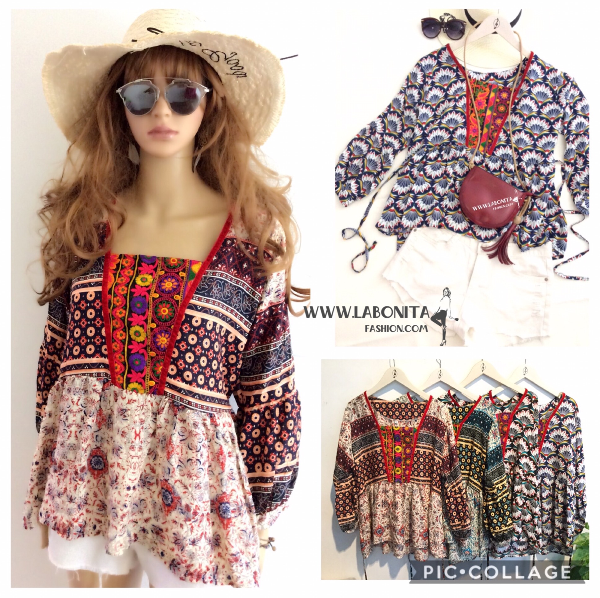 เสื้อโบฮีเมียนทรงสวย อกเสื้อปักลายชนเผ่างานน่ารักมากๆค่ะ