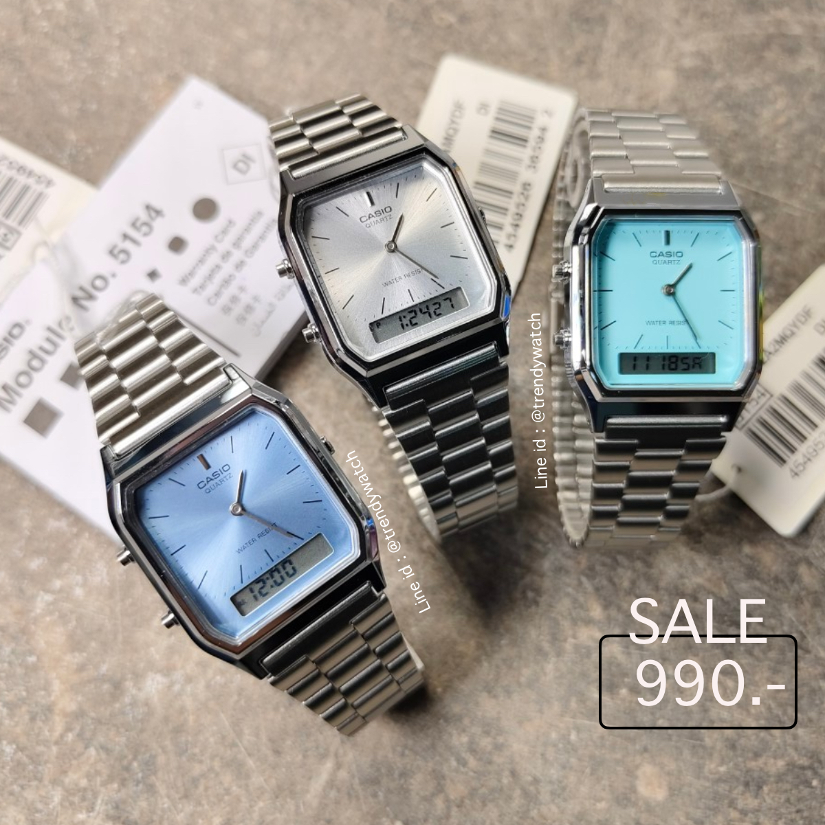 Casio Standard นาฬิกาข้อมือ ช/ญ (unisex) สายสแตนเลส รุ่น AQ-230A Sereis AQ-230A-1D AQ-230A-7D AQ-230A-7B