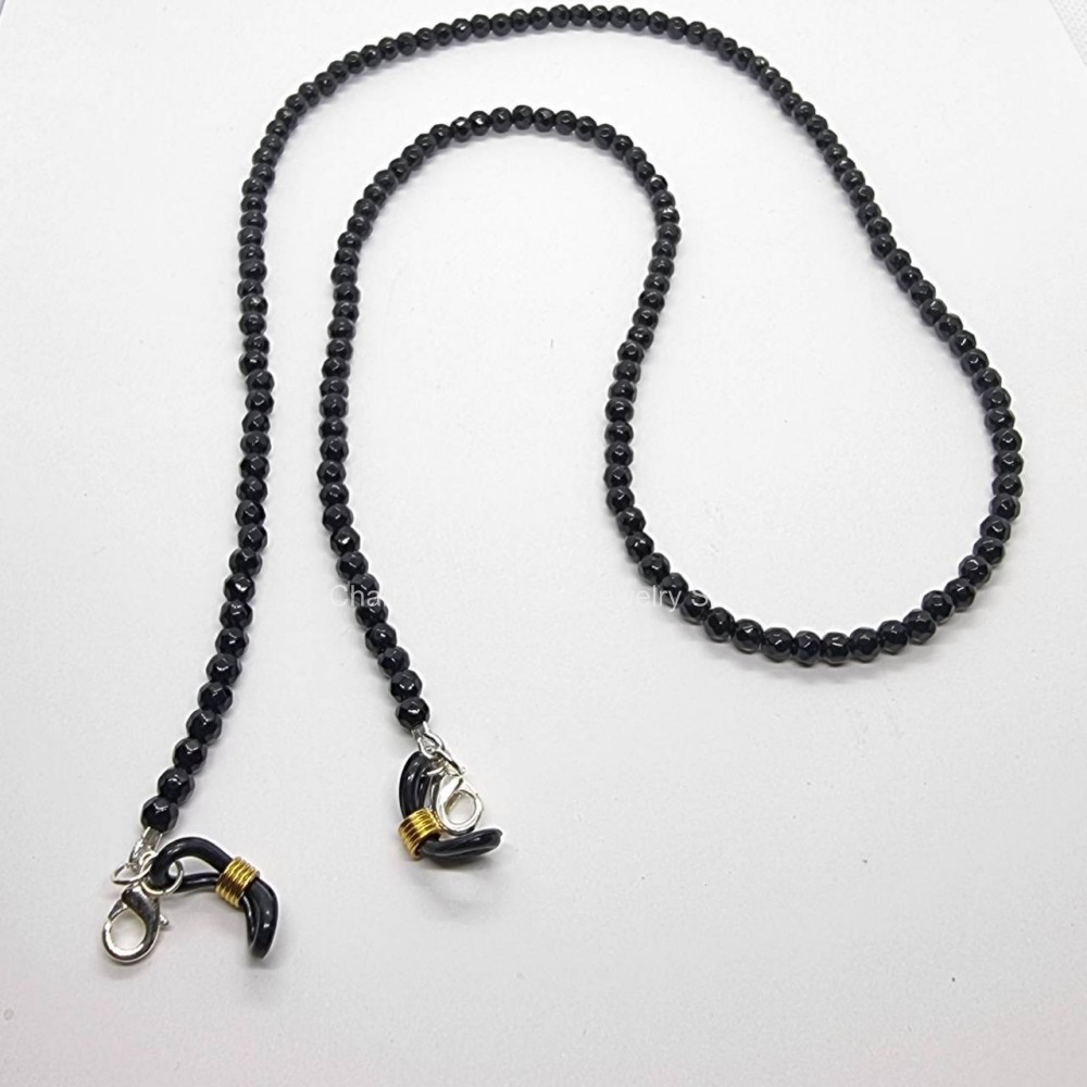 สายคล้องแมส สายคล้องแว่นตา หินนำโชค Black Onyx โอนิกซ์ 4 mm