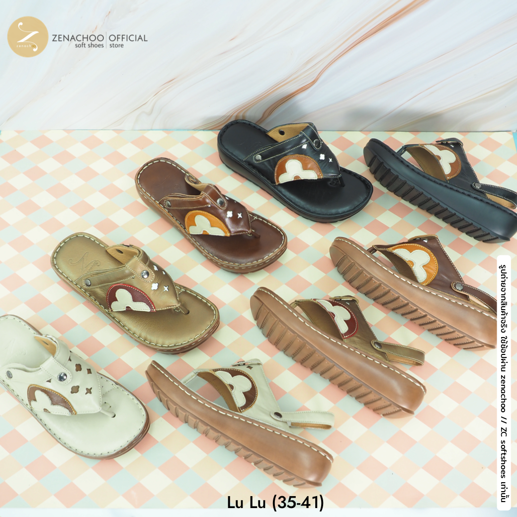 ทรงปกติ เปลี่ยนไซส์ได้-ไม่รับคืน Zenachoo รองเท้าสุขภาพ หนังแท้ทั้งคู่ รุ่น LuLu สูง 1.5 นิ้ว ปรับสายได้ รับประกันความนุ่มสบาย