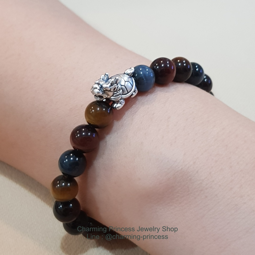 Tiger Eye 3 Colors หินสามทหารเสือ 8 มม แก้ปีชง พลิกฟื้นดวงชะตา แคล้วคลาดปลอดภัย ตัวคั่นเต่ามังกรเงินแท้ มีความหมายถึงสุขภาพที่สมบูรณ์