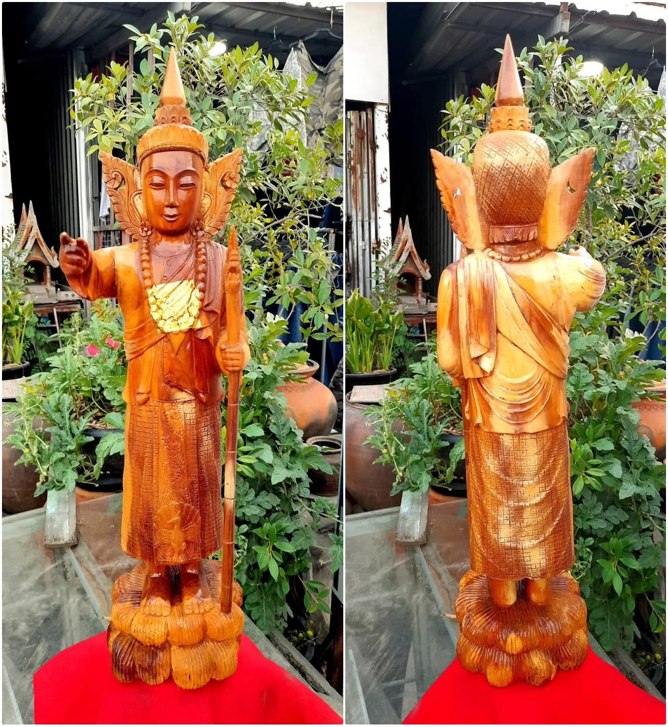 เทพทันใจ ไม้สักทองแกะสลัก สูง23นิ้ว โบ้โบ้จี้