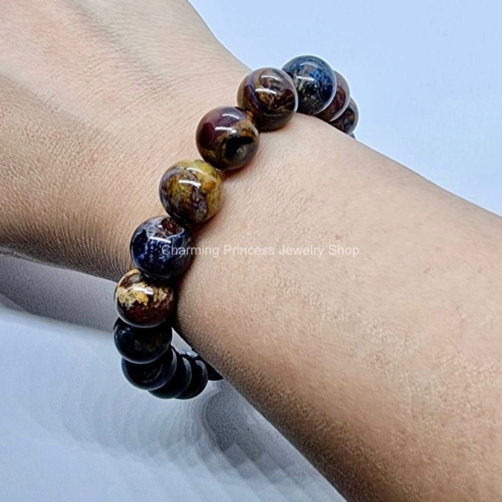 หินปีเตอร์ไซต์ หินปู่โสมเฝ้าทรัพย์ Pietersite 11 มม พกติดตัวหรือสวมใส่ไว้ช่วยป้องกันนะวังทรัพย์สินสูญเสียออกไป