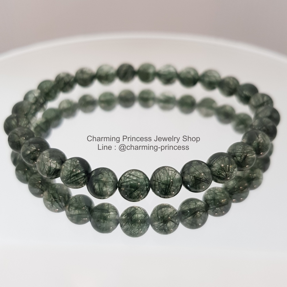 ไหมเขียวเหนี่ยวทรัพย์ Green Rutilated Quartz 6-6.5 มม AAA+ ส่งผลให้นำพาโชคลาภเพิ่มทวีคูณ เส้นไหมละเอียด เห็นเป็นสีเขียว