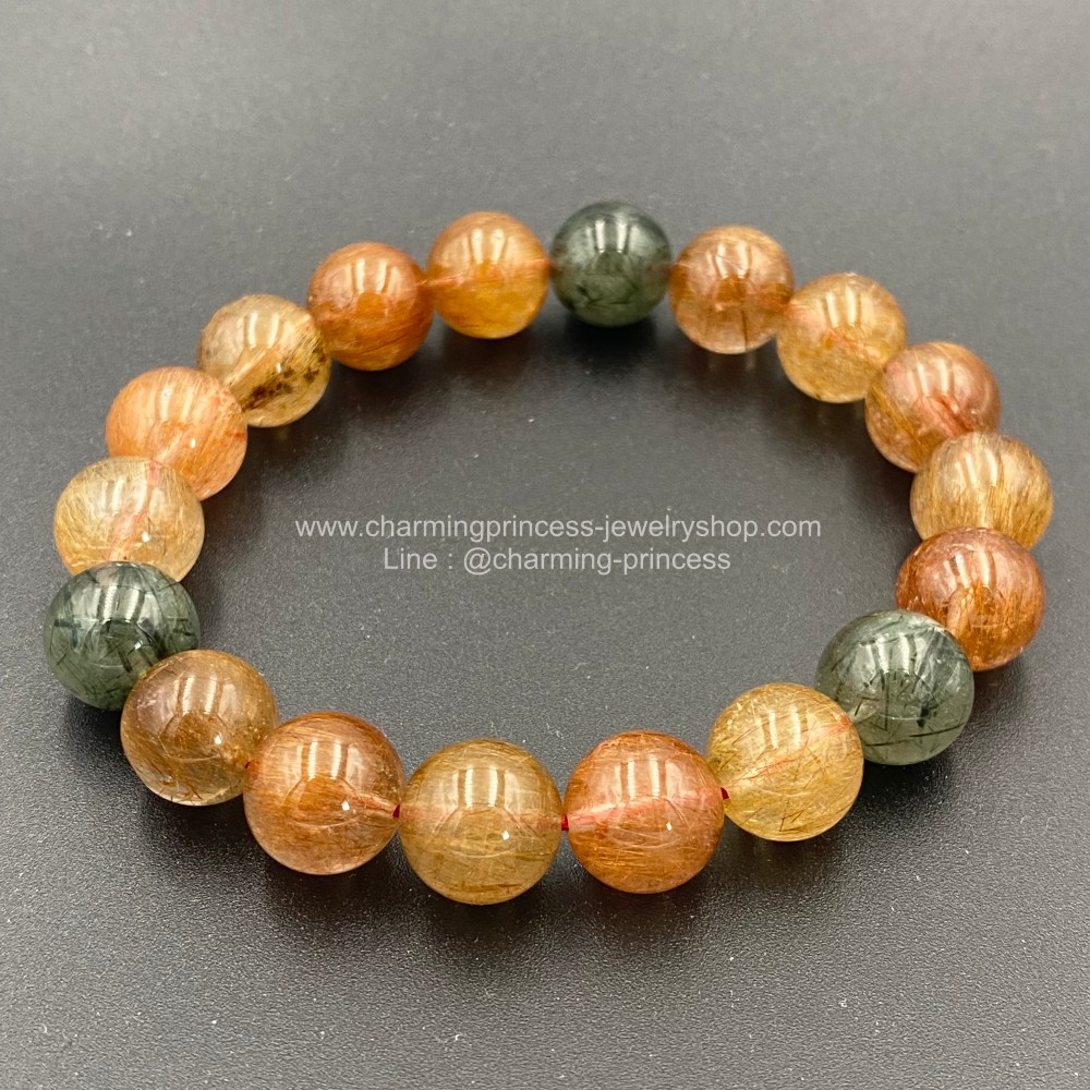 Rutillated Quartz (Multi Color) ไหมรวมสี 12 มม AAA ราชามหาโชค เด่นเรื่องความมั่งคั่งและร่ำรวย หินเรียกทรัพย์รับโชค