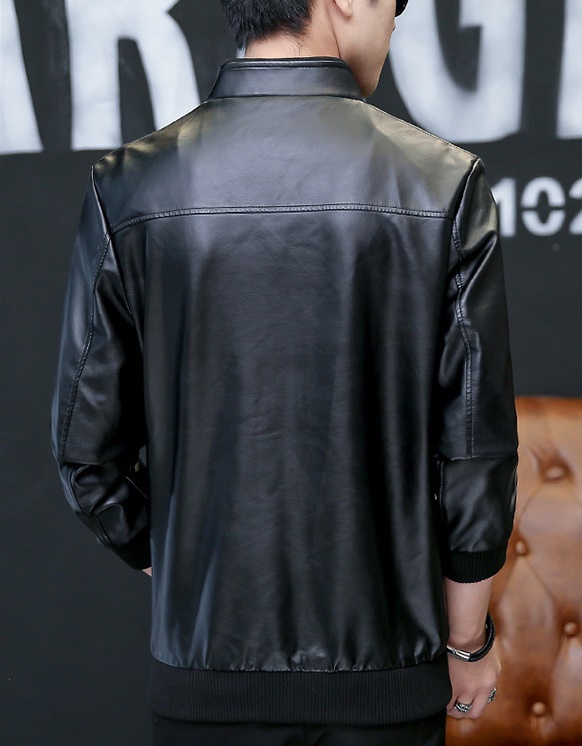 แจ็คเก็ตหนังผู้ชาย เสื้อหนังผู้ชาย พร้อมส่ง สีดำ จั๊มปลายแขน หนัง PU คุณภาพงานพรีเมี่ยม