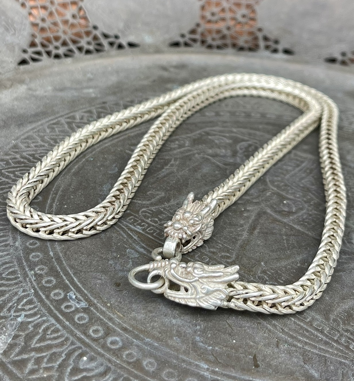 สร้อยคอเงิน สร้อยเงินเก่า หัวลายมังกร สร้อย