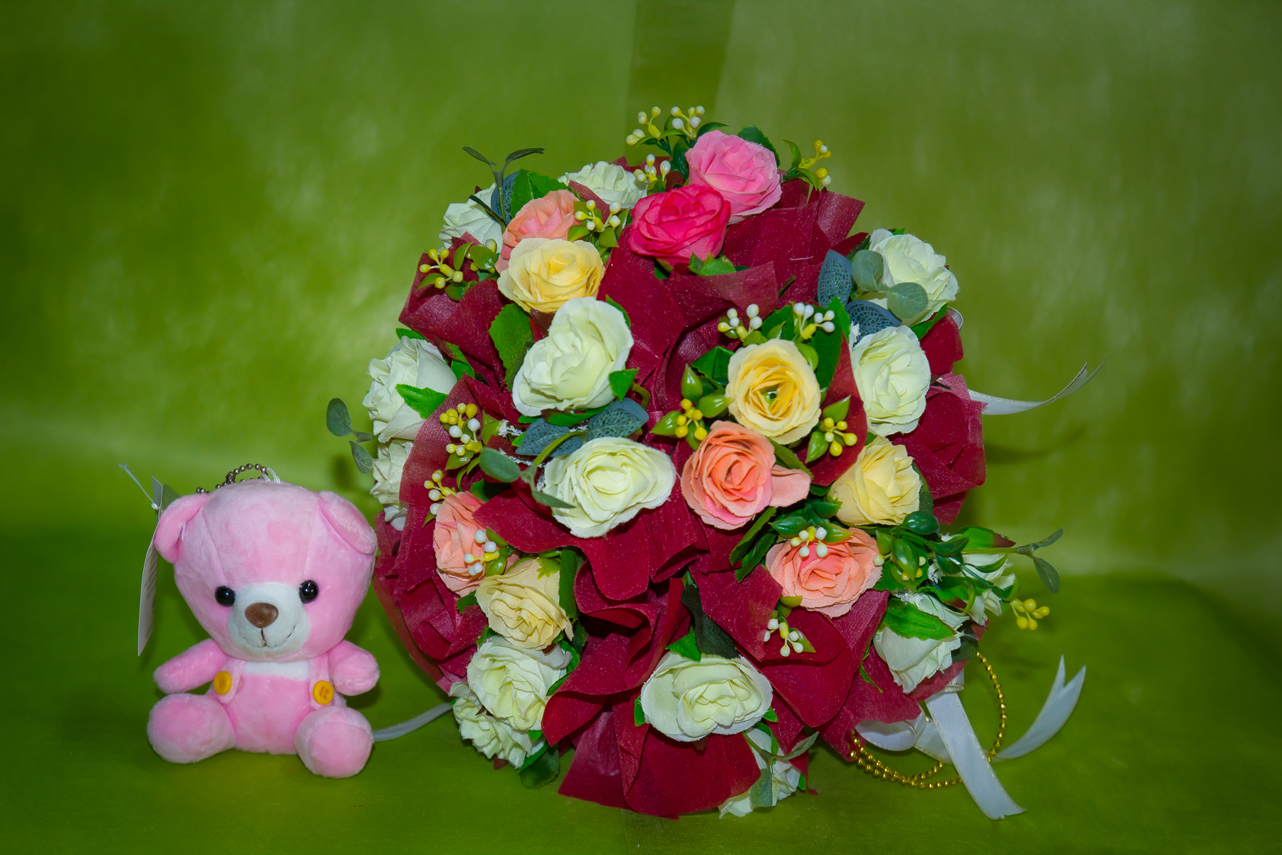 ช่อดอกไม้แห้ง ดอกกุหลาบคละสี