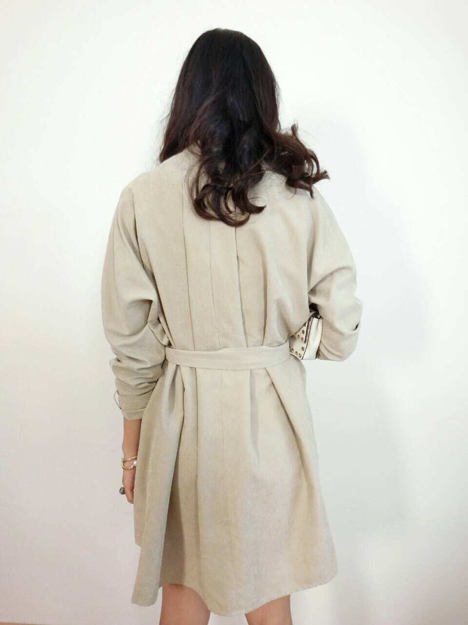 Spring Call Dress เดรสoversize ผ้าหนังกลับเนื้อบาง หัวเข็มขัด & ปลายแขนเสริมหัวเหล็กค่ะ