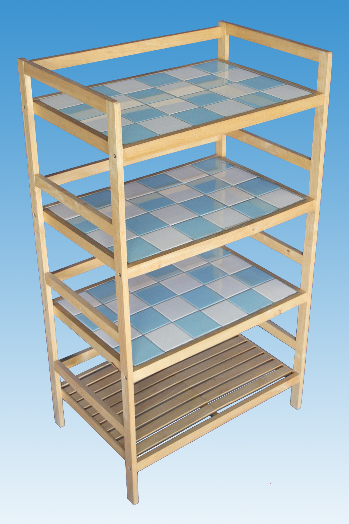 ชั้นวางของหน้ากระเบื้องไม้ยาง