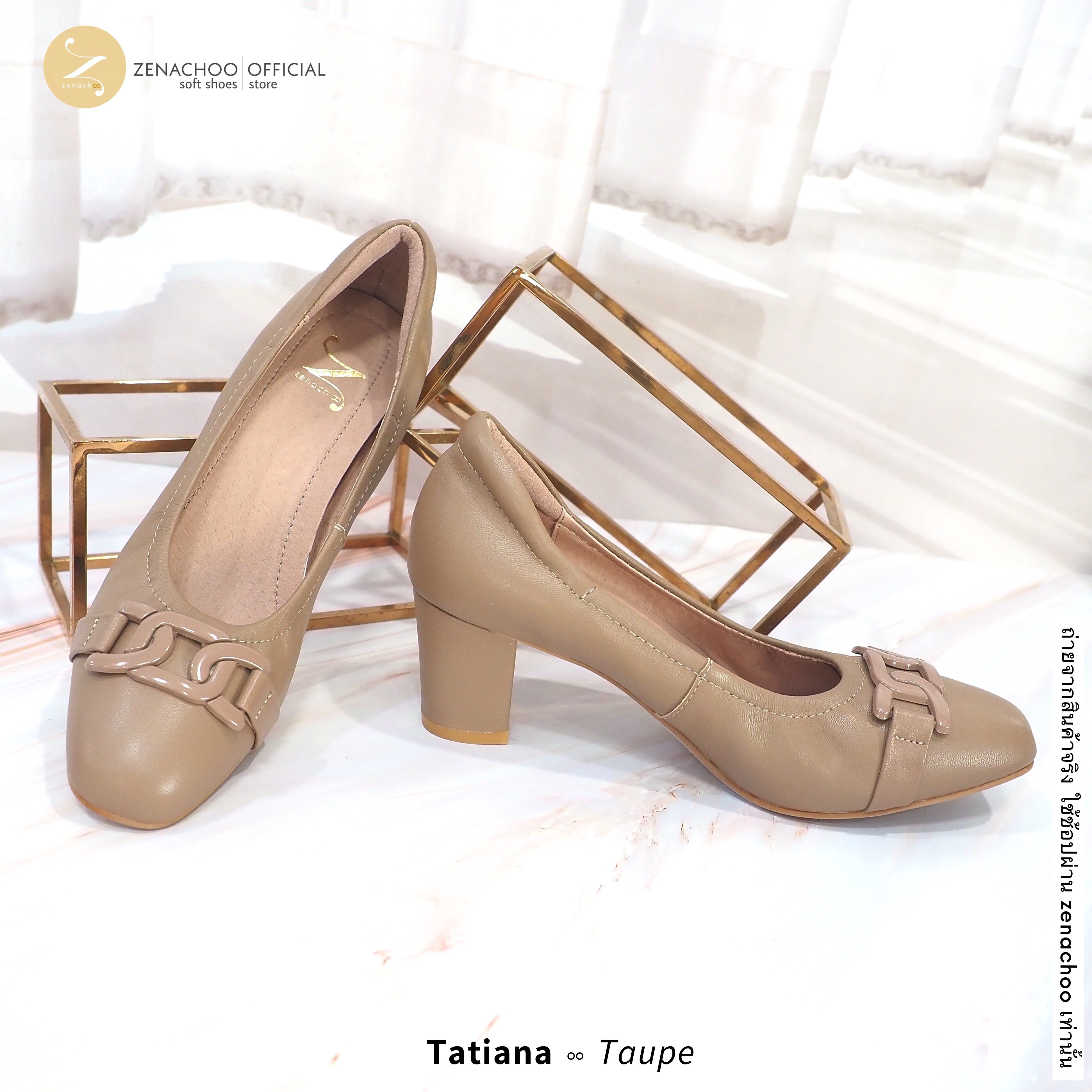 ทรงปกติ เปลี่ยนไซส์ได้-ไม่รับคืน Zenachoo รุ่น Tatiana สูง2นิ้ว หนังแกะแท้ ทรงสวยมาก