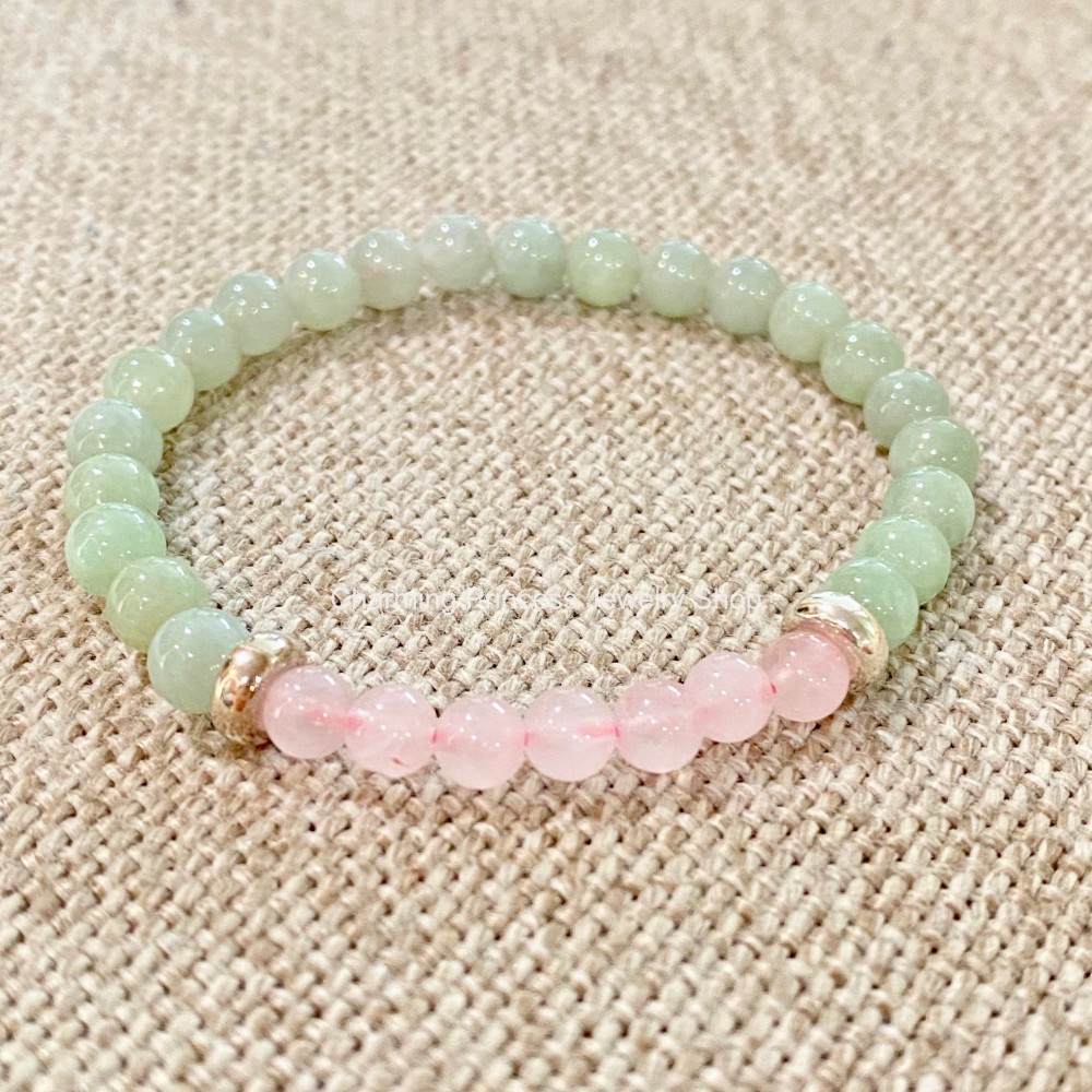 เซ็ทสุขภาพดี และ ความรัก Rose Quartz Madagascar & Jadeโรสควอตซ์ มาดากัสการ์ และ หยก 6 มม ประดับตัวคั่นเงินแท้