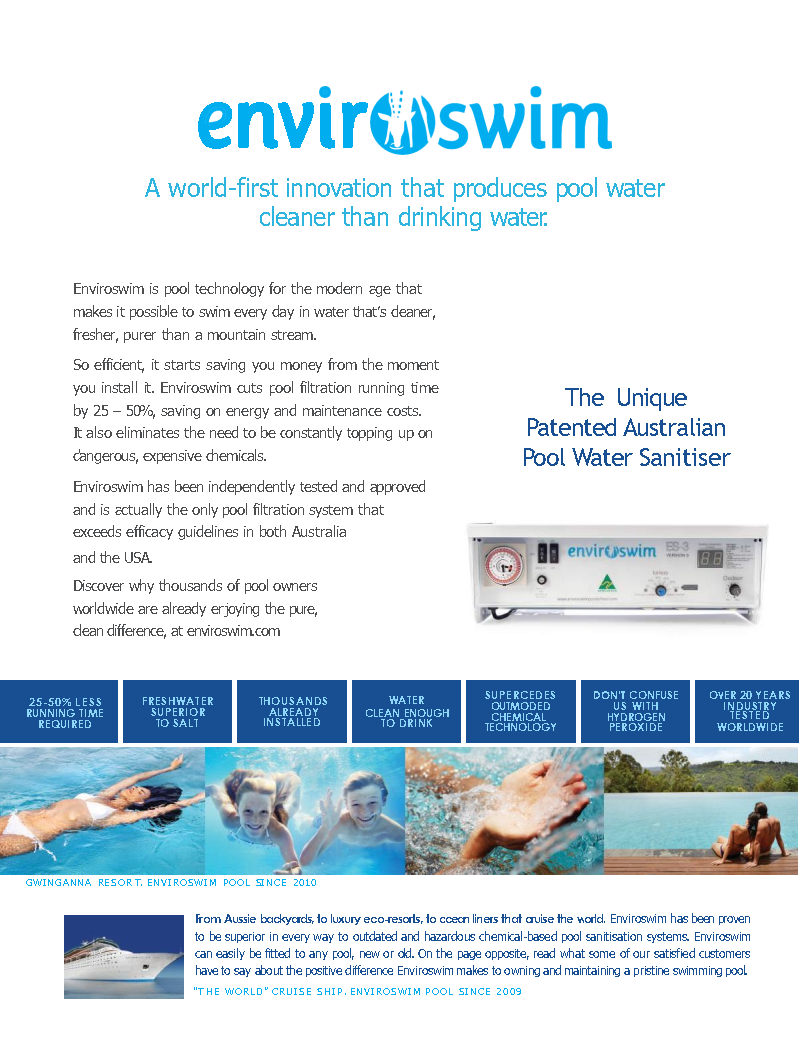 Enviroswim ES3 Completed set - ชุดอุปกรณ์บำบัดน้ำแบบไร้คลอรีน Enviroswim สำหรับสระว่ายน้ำ (Chlorine - Free Pool Water Treatment)