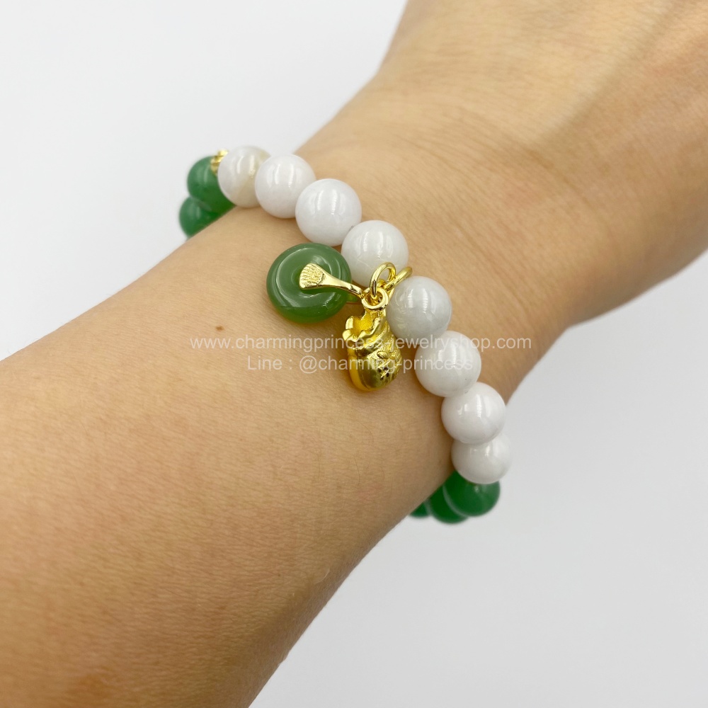 หินนําโชคประจําวันเกิดวันพุธ Wednesday Birthstone หยก อเวนจูลีน 8 มม เสริม ถุงเงิน ถุงทอง