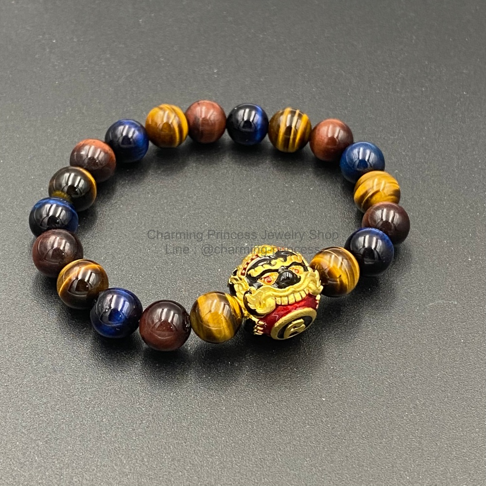 5 พยัคฆราช Tiger Eye Multi Colors หินตาเสือครบทุกสี 8 มม ร้อยพร้อมลูกอมพระราหูนอโม ศรีวิชัย เนื้อสัมฤทธิ์ชุบทอง ลงยาสีดำแดง พลิกหนุนดวงชะตาราศีกลับร้ายกลายเป็นดี เสริมดวงหนุนดวงชะตา เสริมฐานะและเสริมเป็นความมงคลต่างๆในชีวิต และ ป้องกันภยันตราย