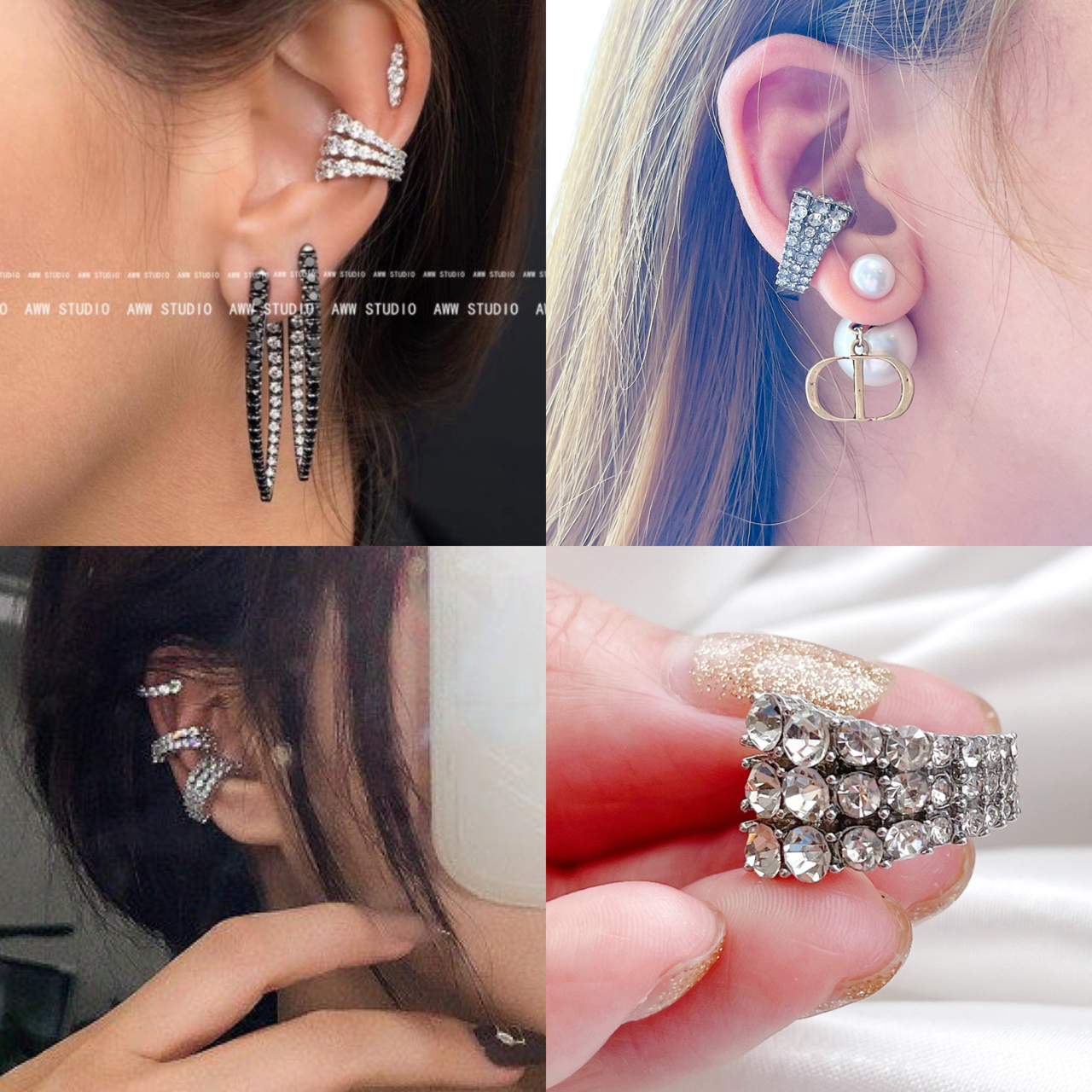 ต่างหูEar Cuff ไม่ต้องเจาะหู ต่างหูประดับเพชร3ชั้นสวยๆ ราคาพิเศษ