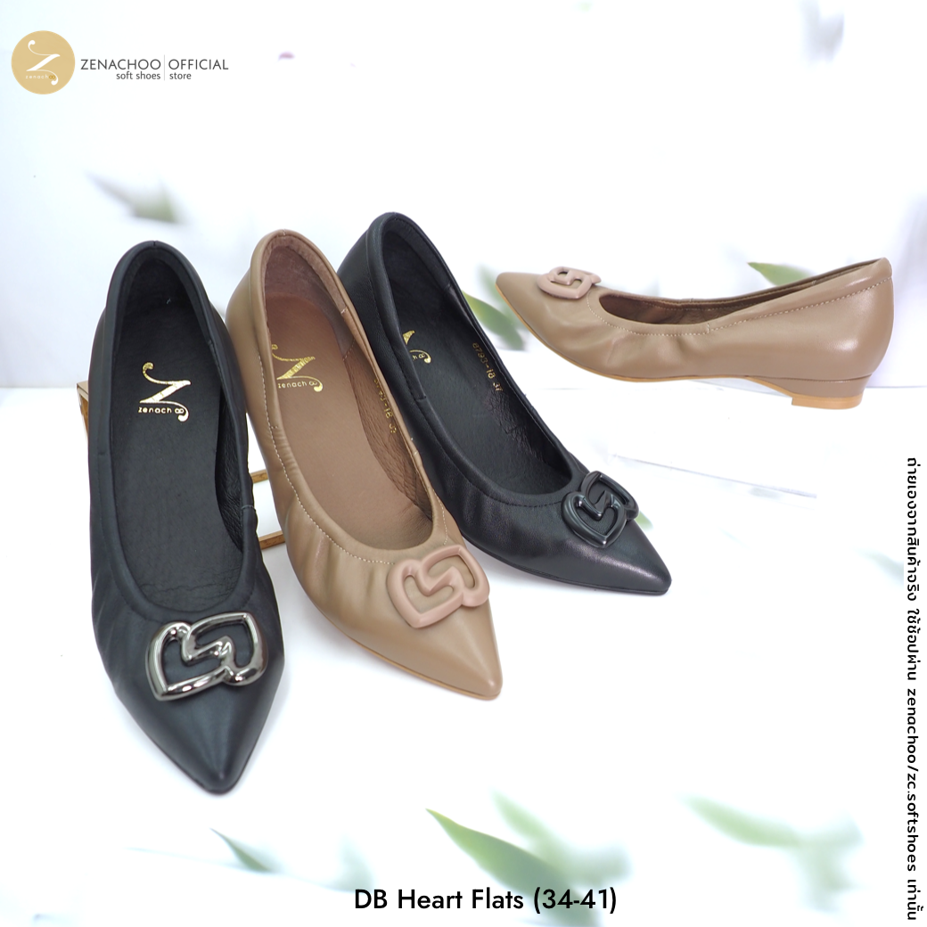 Zenachoo รุ่น DB Heart รองเท้าคัทชูหัวแหลมหน้ากว้าง หนังแกะนิ่มพิเศษ เบา ส้น 1 นิ้ว และส้นเตารีด 2 นิ้ว เปลี่ยนไซซ์ได้