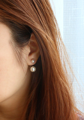 Best Seller แนะนำคร้า!!! ต่างหูสำหรับผิวแพ้ง่าย Double Pearl ต่างหูมุกสีขาว ใส่ได้ 2 แบบ_ET126