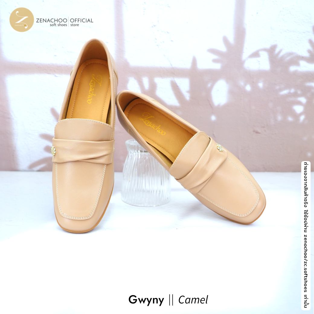 ทรงปกติ เปลี่ยนไซส์ได้-ไม่รับคืน พื้นยางนิ่ม เพื่อสุขภาพ Zenachoo Gwyny สูง 2 นิ้ว รองเท้าหนังแกะแท้ ใส่สบายมาก