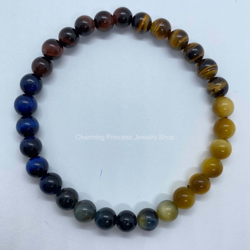 5 พยัคฆราช Tiger Eye Multi Colors หินตาเสือครบทุกสี 6 มม แก้ปีชง พลิกฟื้นดวงชะตา แคล้วคลาดปลอดภัย หินแก้ปีชง