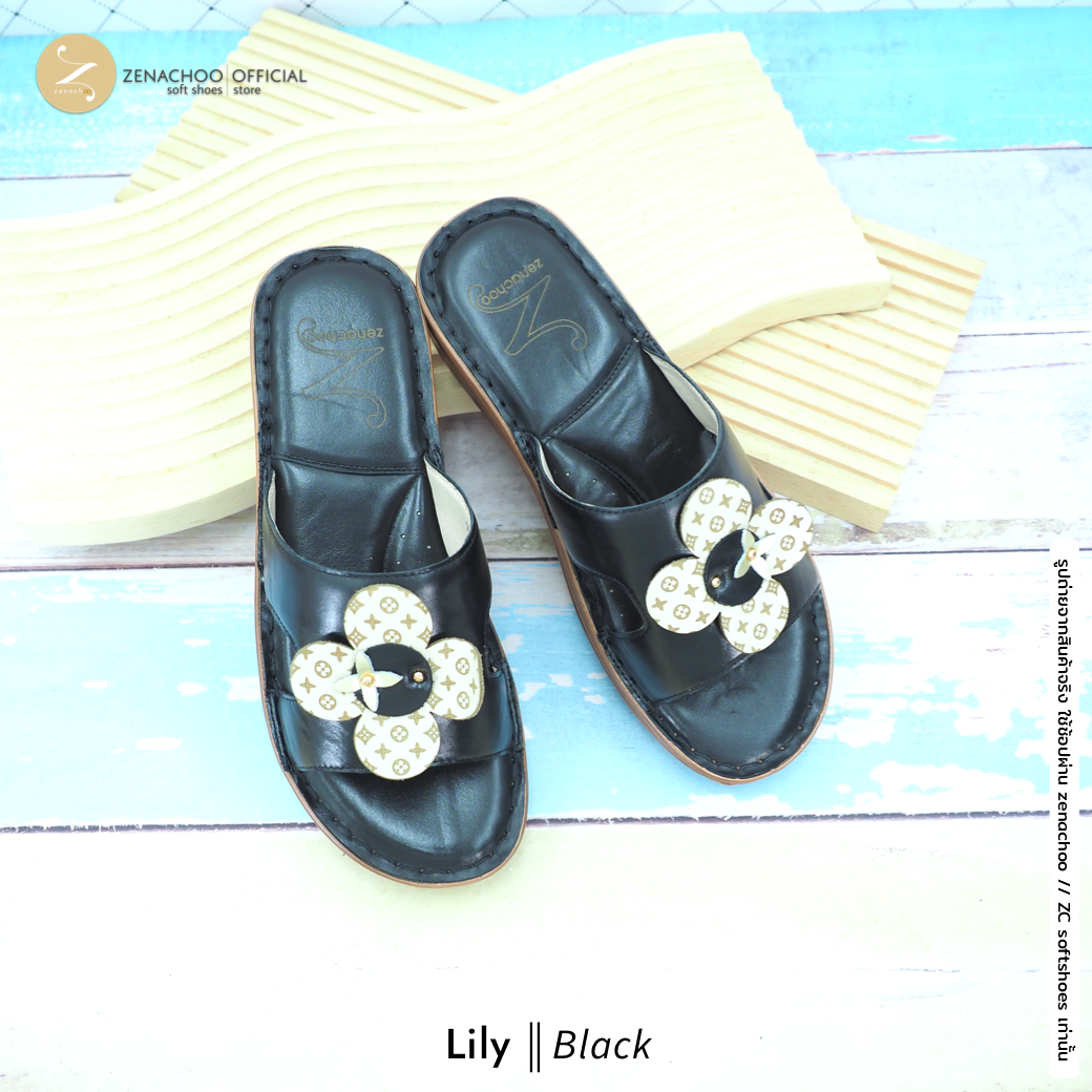 ทรงปกติ เปลี่ยนไซส์ได้-ไม่รับคืน Zenachoo รองเท้าสุขภาพ หนังแท้ทั้งคู่ รุ่น Lily สูง 1.5 นิ้ว หน้าสวม รับประกันความนุ่มสบาย