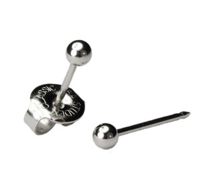 “เช็คสินค้าทัก line ก่อนโอนนะคะ” (ส่งฟรี แถมฟรีแป้นหมุดตัน)ทองแท้ 14K BALL 4MM สีเงิน ปลอดภัย 100%_STD059