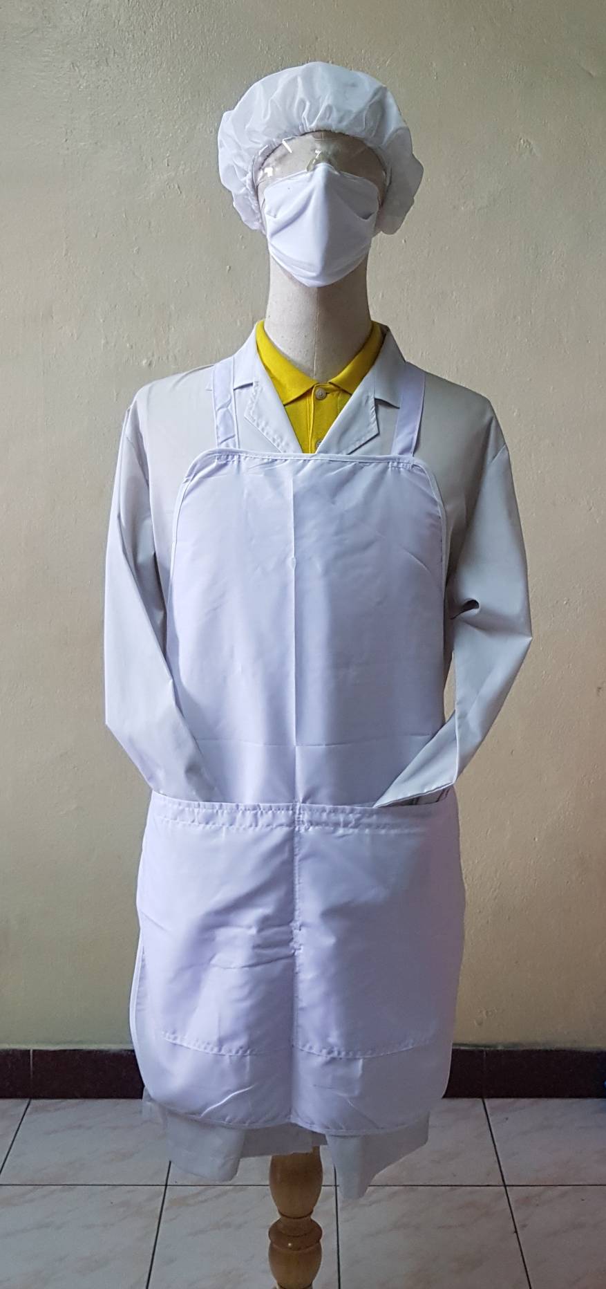 ผ้ากันเปื้อน ผ้าโทเร ขนาด 55 ซม. x 75ซม. สายไขว้หลัง กระเป๋า 2 ข้าง 1 ซิป