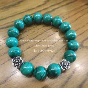 "Win-Win Bracelet" Malachite with Double Flower มาลาไคท์ 10 มม เกรด AAA มาพร้อมตัวคั่นดอกไม้ เด่นเรื่องการเจรจาต่อรอง ธุรกิจประสบความสำเร็จ