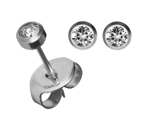 (ส่งฟรี แถมฟรีแป้นหมุดตัน)ต่างหูสำหรับผิวแพ้ง่าย แป้นผีเสื้อ bezel 3mm ก้านสีเงิน แพคเกจปลอดเชื้อ ปลอดภัย 100%_STD010