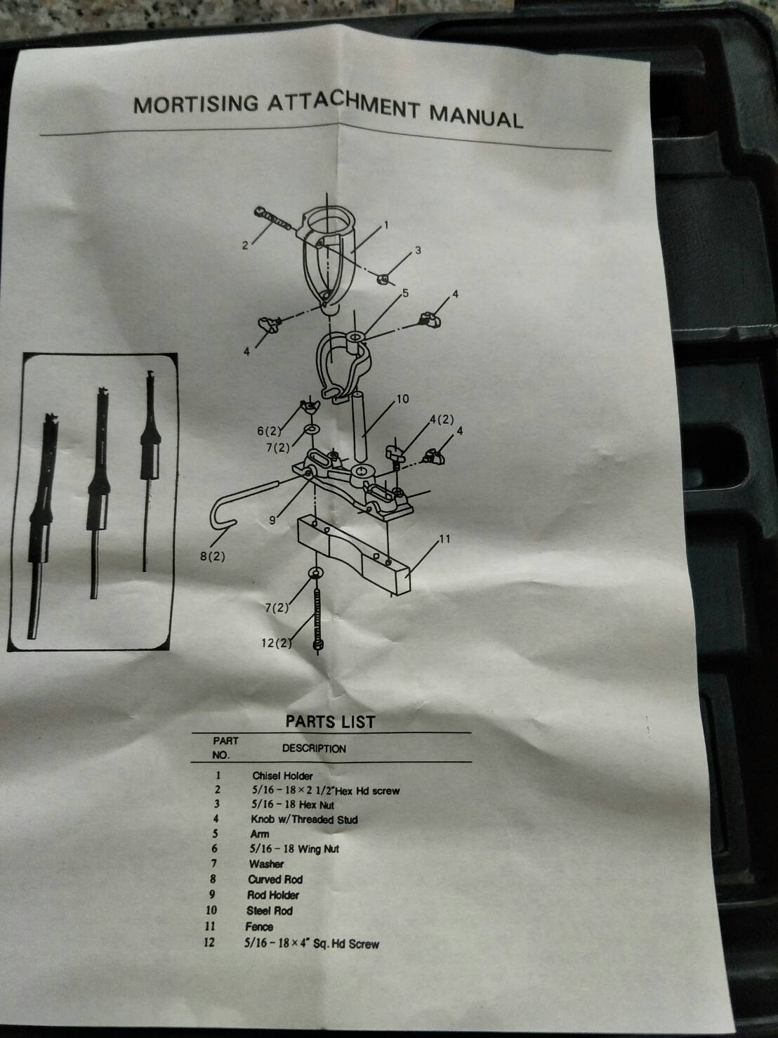 DS09 ชุดแปลงสว่านเป็นแท่นเจาะเดือยไม้สี่เหลี่ยม พร้อมปากกาจับไม้+ดอกชุด 4 ดอก