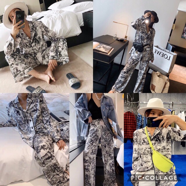 ชุดเซ็ทขายาว ชุดนอนไม่ได้นอน ชุดนอนชุดเที่ยวชุดเดียวกัน