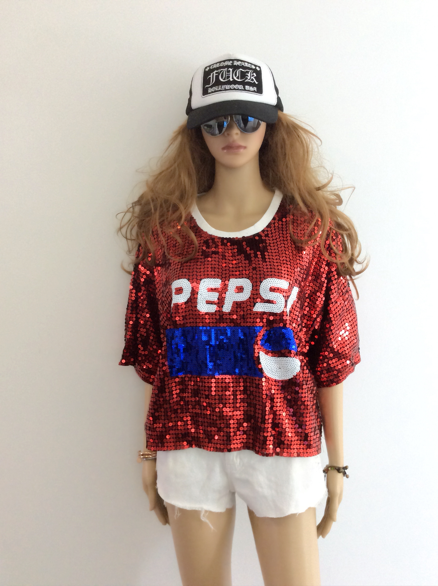 เสื้อลายPEPSIปักเลื่อม เสื้อยืดปักเลื่อมทรงOversize