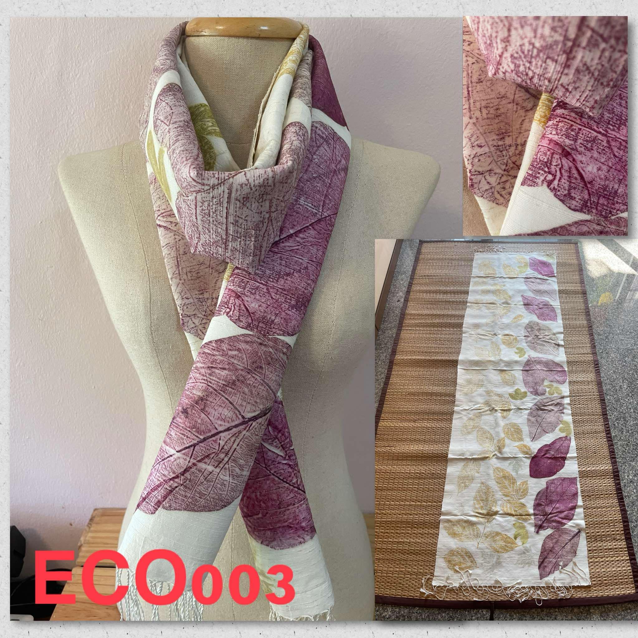 ผ้าพันคอไหมแท้ พิมพ์ลายใบไม้ ออร์แกนิก Eco Print