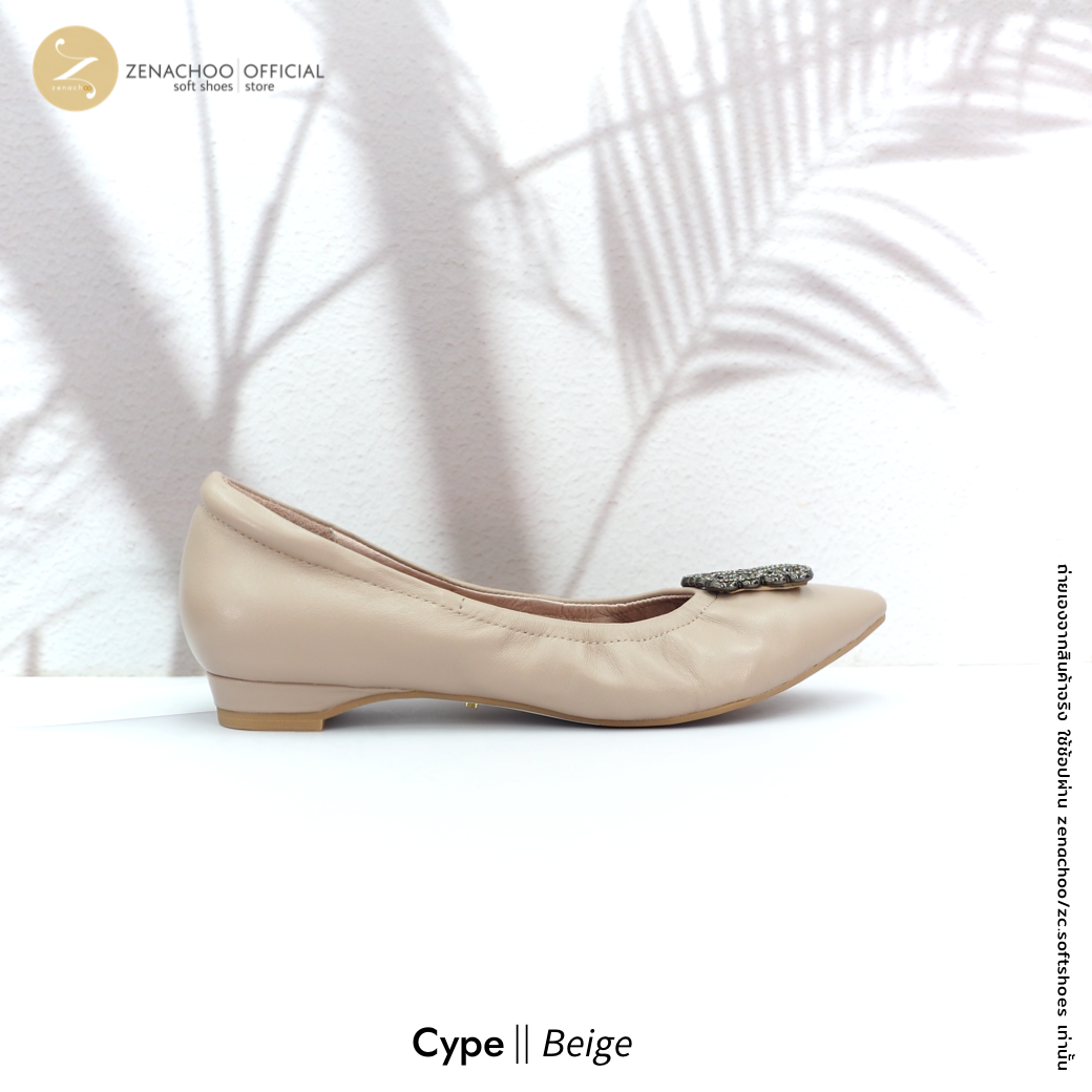 ทรงปกติ เปลี่ยนไซส์ได้-ไม่รับคืน รุ่นขายดี Zenachoo Cype flat สูง 1 นิ้ว รองเท้าหนังแกะแท้ หัวแหลมหน้ากว้าง